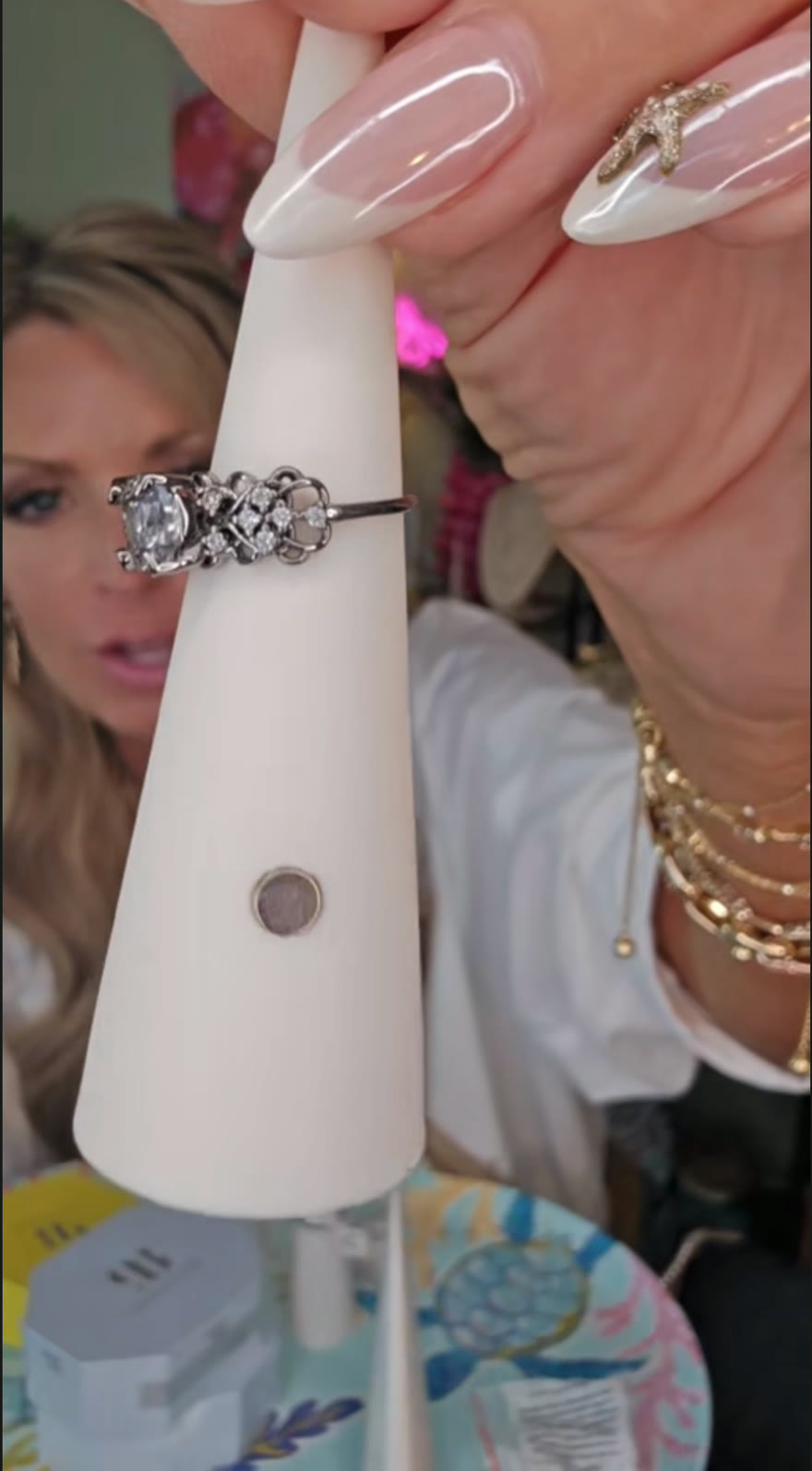 Sparkling ring revealed on a display cone during a Salt Life Fizz live