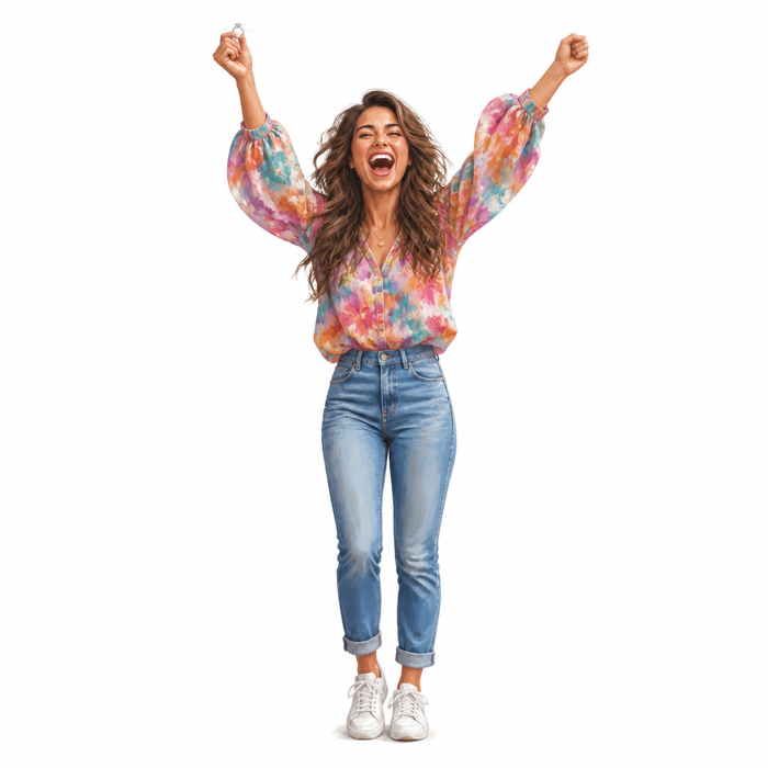 Overjoyed woman cheering with a sparkling ring in her hand